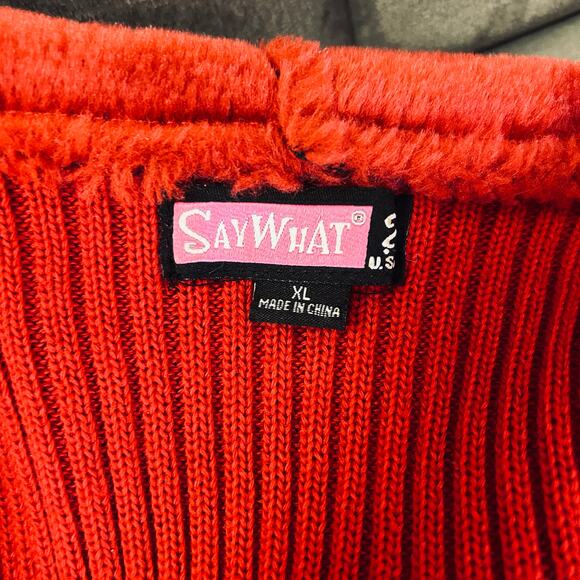 Y2K Cherry Red Faux Suede Leather Jacket Hooded Knit Vintage Faux Fur - Picture 8 of 11